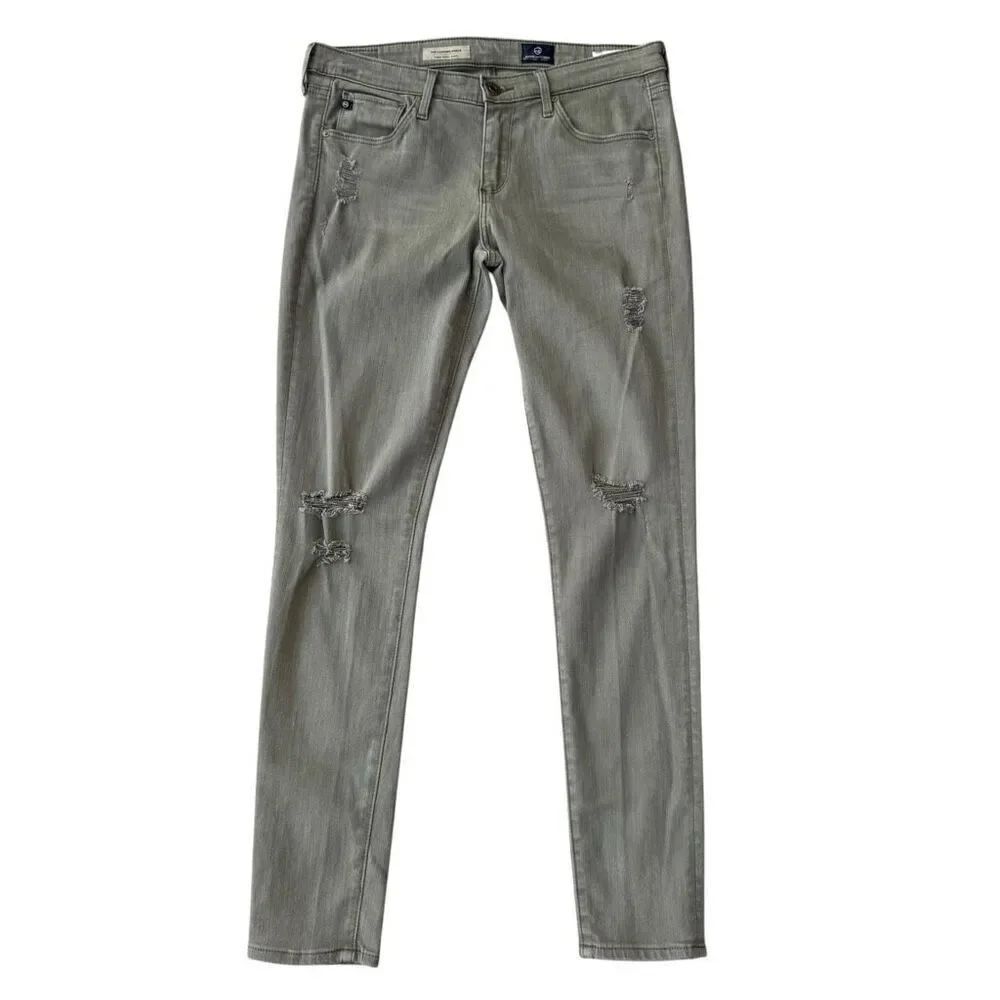 AG Adriano Goldschmied Distressed Legging Super Skinny Jeans green grey 28